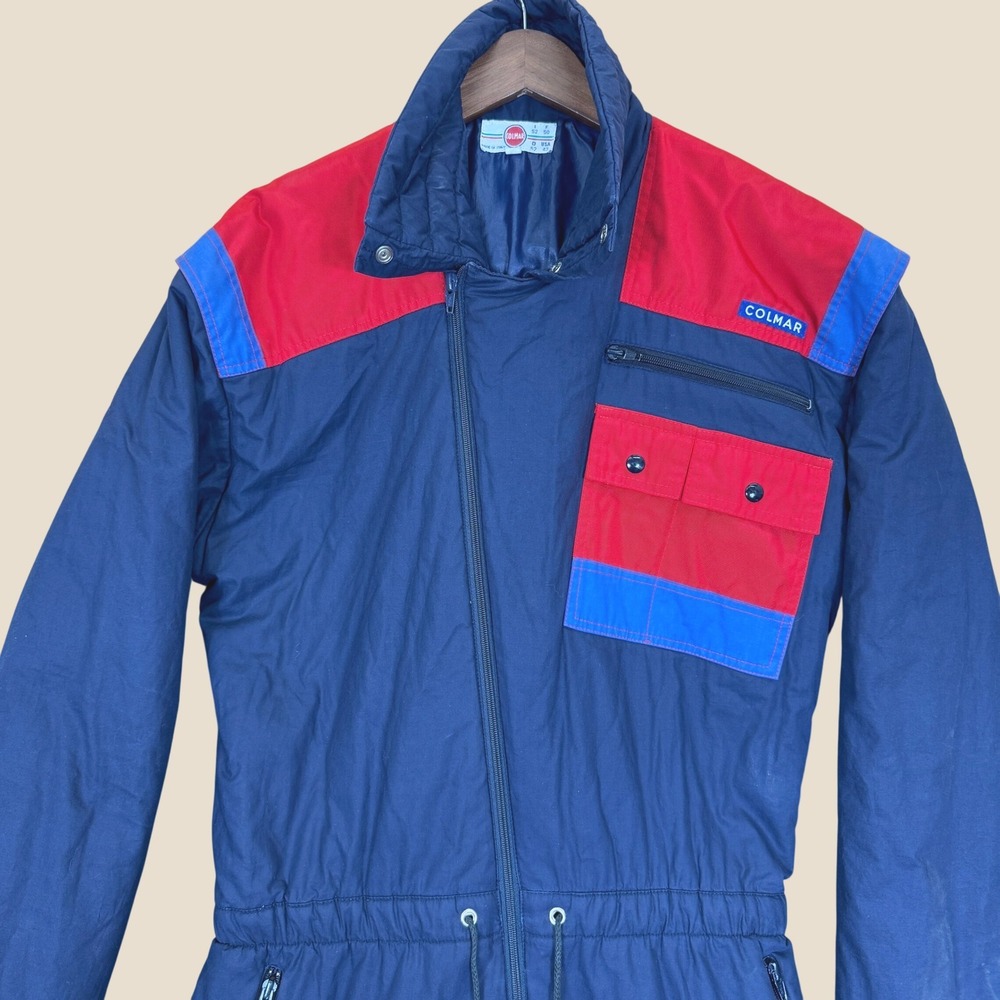 Vintage 1973 Colmar Ski Suit Men L Navy Red Blue Colorblock One Piece Italy Snow
